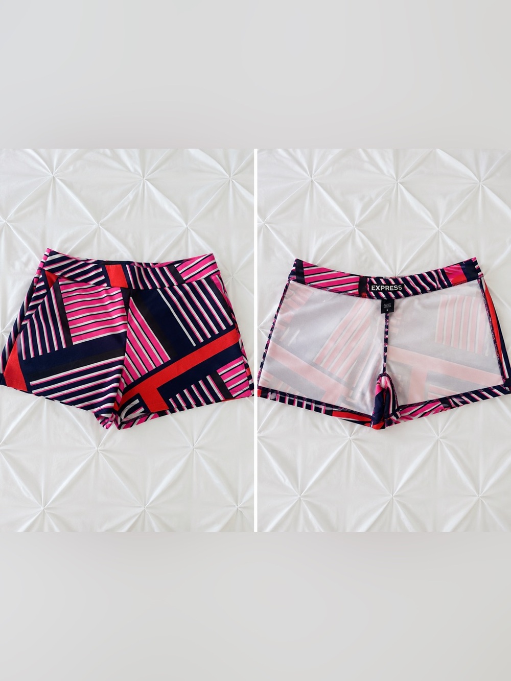 Express Pink, Black & Red Striped dress Shorts